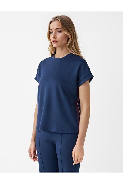 Jimmy Key Lacivert Düz Kesim Bisiklet Yaka Örme T-shirt