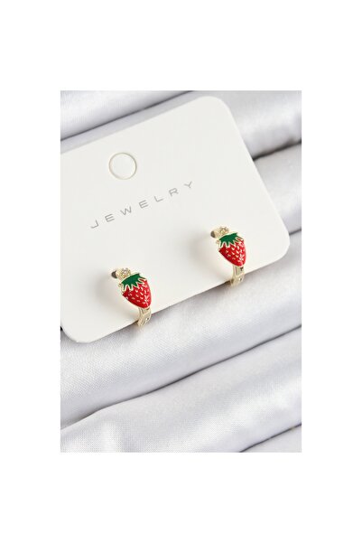 FAMEMUS ACCESSORY Pirinç Çilek Model Gold Renk Çocuk Küpe - Lisinya