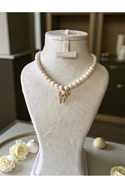 Harikalar Aksesuar Sertifikalı 40 cm Gerçek Doğal Beyaz İnci Kolye-Çelik Apar...