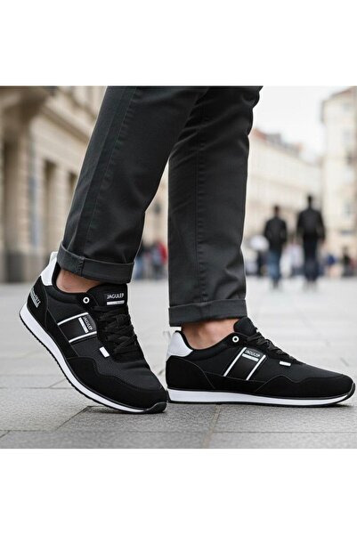 Jagulep أحذية رياضية يومية سوداء للرجال، أحذية مشي مريحة، أحذية تقويمية