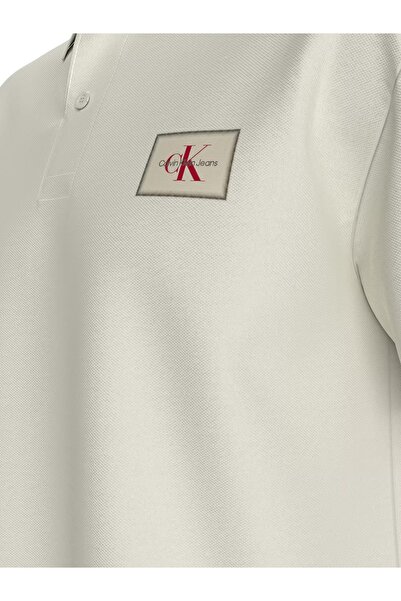 Calvin Klein Men's White Polo Neck T-Shirt - Button Closure, Short Sleeve J30J 327040 -Ybi