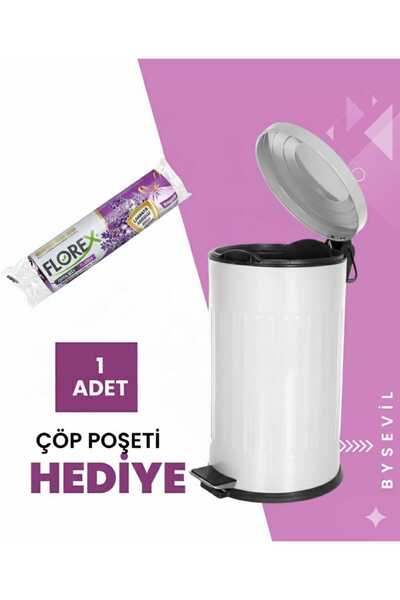 BySevil Vintage 16 Lt Pedal Trash Can White |   Cover with Shock Absorber |   Erasable Surface