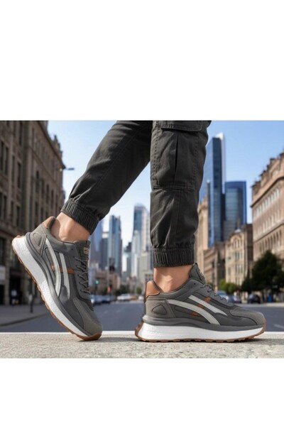 Budaks حذاء رياضي رجالي رمادي اللون كاجوال مريح للجري والمشي حذاء تقويمي للقد...