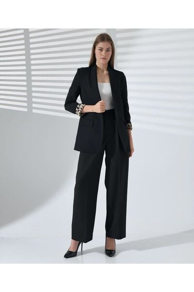 Modasultan Kadın Normal Kalıp İçi Leopar Desem Hürrem Blazer Ceket