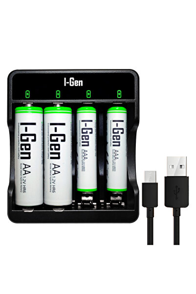 I Gen I-Gen G479 4'lü Pil Şarj Aleti + 2 Adet AA 2700 mAh + 2 Adet AAA 900 mA...
