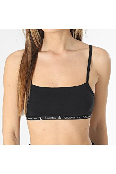 Calvin Klein Women's Calvin Klein Signature Elastic Band Black-Black White Sports Bra 000Qf7215E Bik
