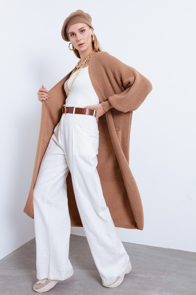 Lafaba Dámsky kardigan s dlhým balónovým rukávom v opálení