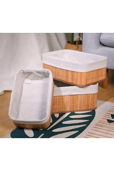 Raakmadezanmir 3-Piece Bamboo Bread Basket Decorative Home Organizer Multi-Purpose Bamboo Basket