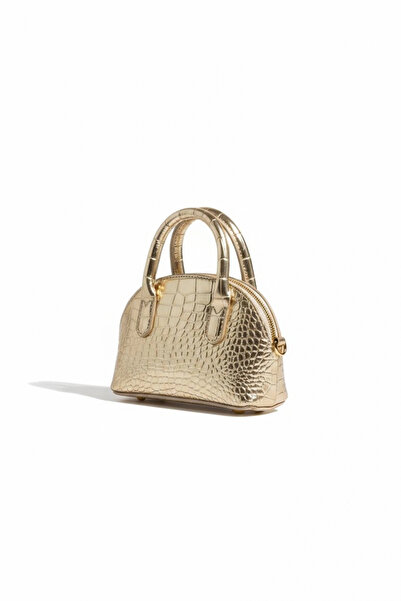 Glemix Safir Gold Kroko Mini Kadın El Ve Omuz Çantası