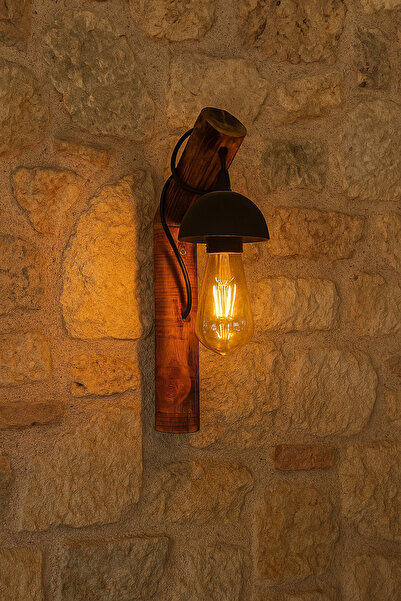 AYBÜK PABUÇ Decorative Wooden Wall Sconce – Rustic Sconce Lighting for Cafe, Restaurant, Home