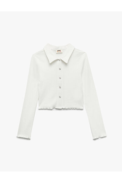 Koton Cotton Long Sleeve Shirt Collar Crop T-Shirt
