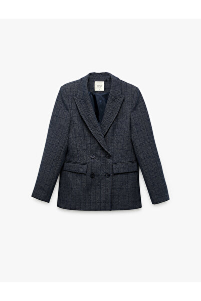 Koton Дълъг ръкав кариран блейзър с двойни закопчавания и джобове