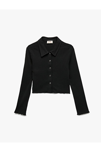 Koton Pamuklu Uzun Kollu Gömlek Yaka Crop Tişört