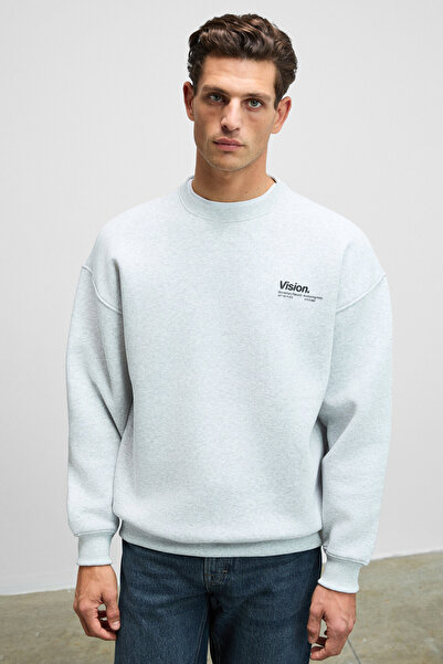 GRIMELANGE Ανδρικό φούτερ Ernest από οργανικό βαμβάκι με μαλακή στάμπα και λεπτομέρεια με λαιμόκοψη και εσωτερικό φλις Grimelange