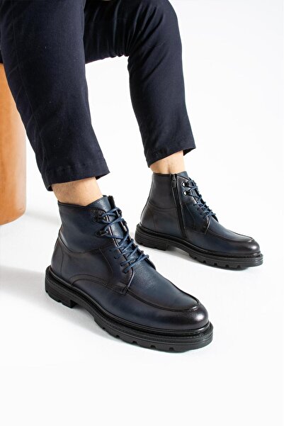 MEEGORA Erkek Lacivert Hakiki Deri Bot