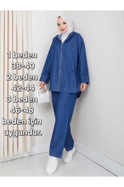 MissPul KADın DENİM CEKET PANTOLON TAKIM YENİ SEZON AÇIK MAVİ