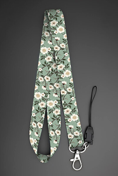 Apptakı Beyaz Çiçekler Boyun Askı İpi Kimlik Kartı ve Telefon Askısı - ASK0347