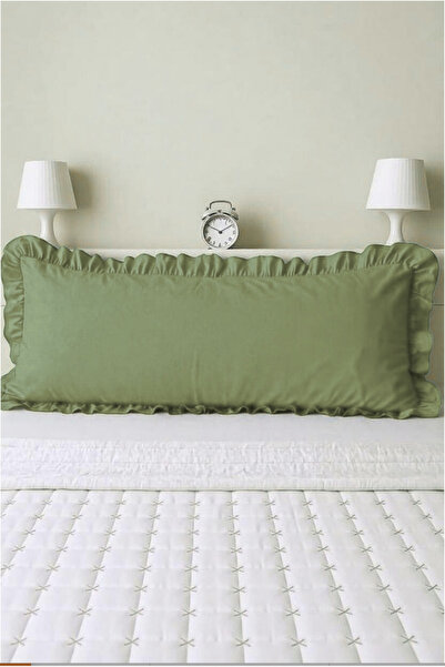 Pratic Home 1 Adet %100 Pamuklu Haki Renk Fermuarlı Fırfırlı Uzun Yastık Kılı...