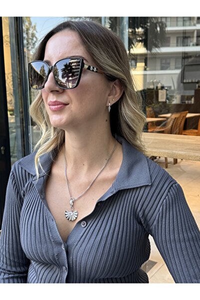 MODA 60 cm Gümüş Rengi Yelpaze Kolye