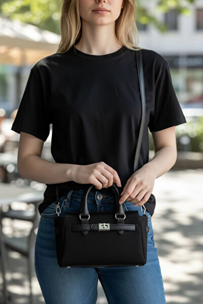 Glemix Geantă de mână și geantă de umăr pentru femei Harmony Black Suede cu b...