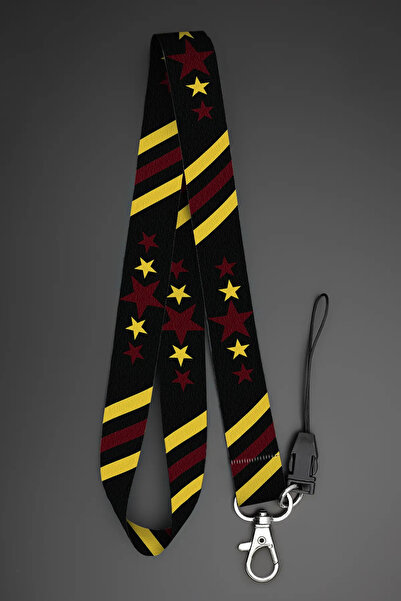 Apptakı Siyah Zemin Yıldızlar Boyun Askı İpi Kimlik Kartı ve Telefon Askısı -...