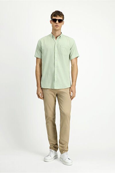 Kiğılı Short Sleeve Relaxed Fit Buttoned Collar Linen Look Cotton Sports Shirt