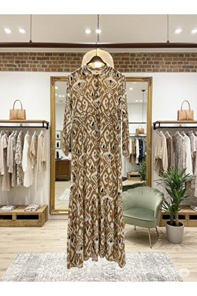 fariza tekstil FARİZA Beli ip ve yaka düğme detaylı viscon tesettür elbise