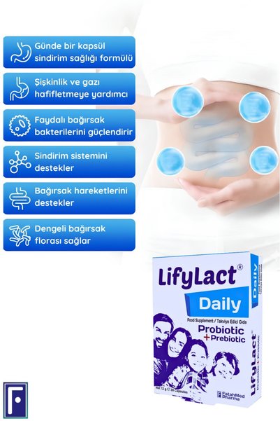 LifyLact Daily Probiyotik, Prebiyotik, 30 Kapsül , Günlük Probioyotik , 3'lü Avantaj Set