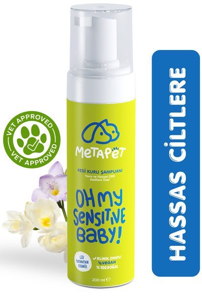Metapet Hassas Ciltli Kediler Için Kuru Şampuan, Doğal Tüy Bakım Ürünü, Durul...