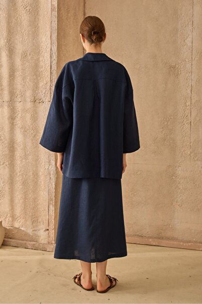 QANU Nola Linen Set Navy Blue
