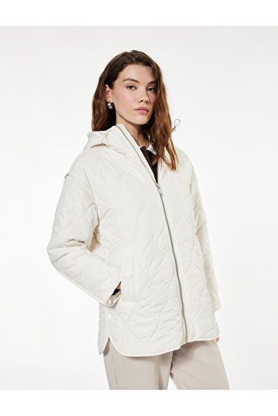 Koton Long Sleeve Pocket Zipper Hooded Quilted Coat