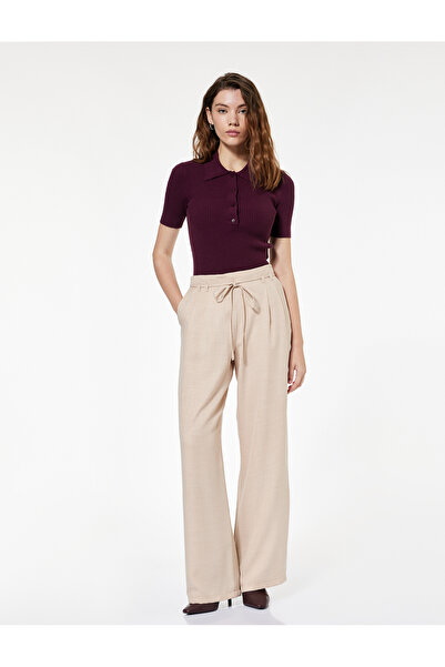 Koton Beli Bağcıklı Pileli Düz Geniş Paça Palazzo Pantolon