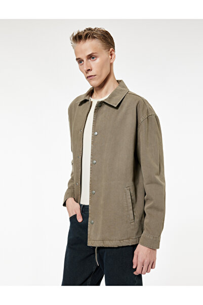 Koton Βαμβακερό τζιν μπουφάν με λεπτομέρεια στη μέση, γιακά πουκάμισου, κουμπιά, που πλένεται, oversized