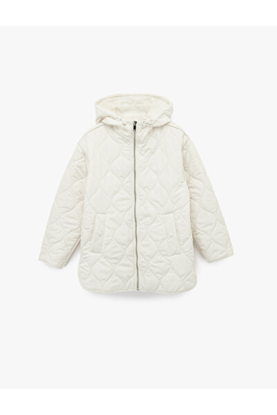 Koton Long Sleeve Pocket Zipper Hooded Quilted Coat