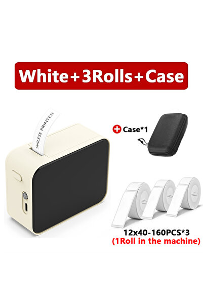 Choice1 طابعة مارك لايف P15 الحرارية المحمولة الصغيرة، مزودة بـ 3 لفات باللون الأبيض، مزودة بتقنية البلوتوث اللاسلكية، وصانعة ملصقات