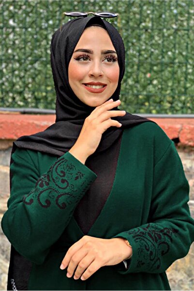 TRENDTESETTÜR KADIN YEŞİL (ZÜMRÜT) DESENLİ KUŞAKLI TRİKO HIRKA 35281-2