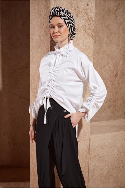 Alvina Büzgü Detaylı Pamuk Saten Bluz 44470