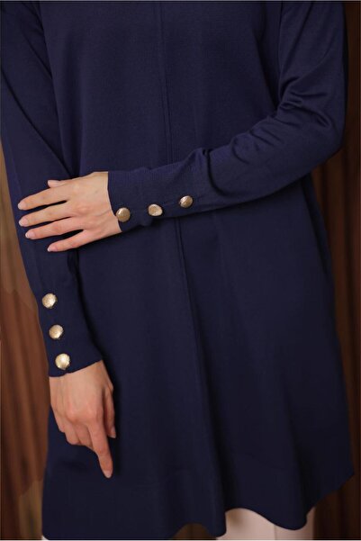 TRENDTESETTÜR ЖІНОЧА СИНЯ ТУНІКА З ДЕТАЛЬЮ У ВИГЛЯДІ ГУДЗИЧКІВ T 5007