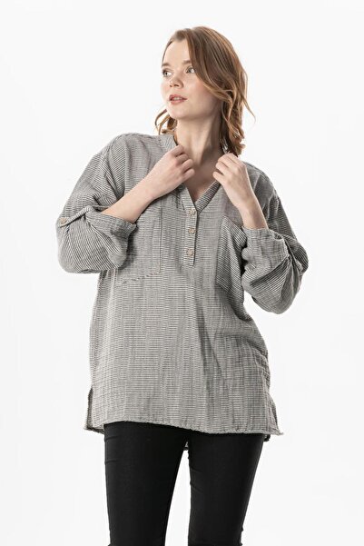 Eliş Şile Bezi Long Sleeve Asu - Summer - Corn Blouse - Striped