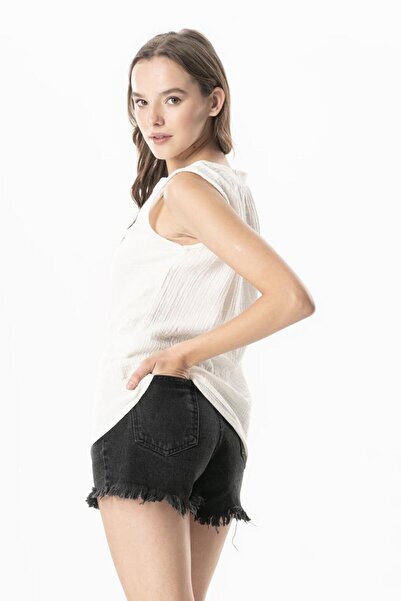 Eliş Şile Bezi Off-White Krkbyz Detailed Blouse Without Cuffs