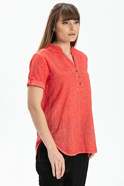 Eliş Şile Bezi Short Sleeve Shile Cloth Acacia Summer Blouse Coral Mrcn