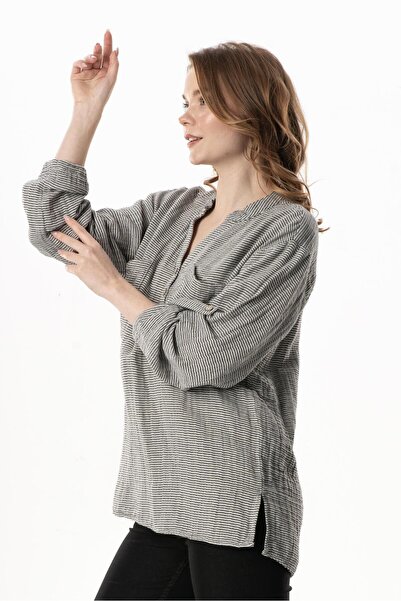 Eliş Şile Bezi Long Sleeve Asu - Summer - Corn Blouse - Striped