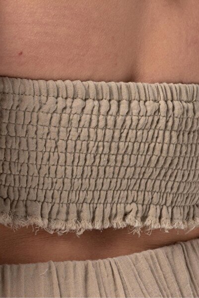 Eliş Şile Bezi Καλοκαιρινό Muslin Bustier Mink με Δέσιμο Göcek Vzn