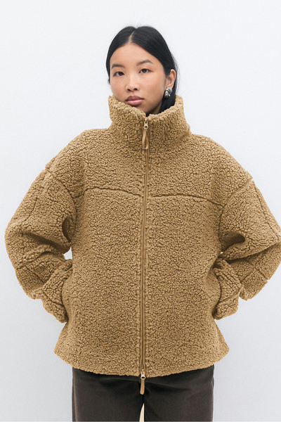 Madmext Коричнева жіноча плюшева куртка з подвійною застібкою MG2556