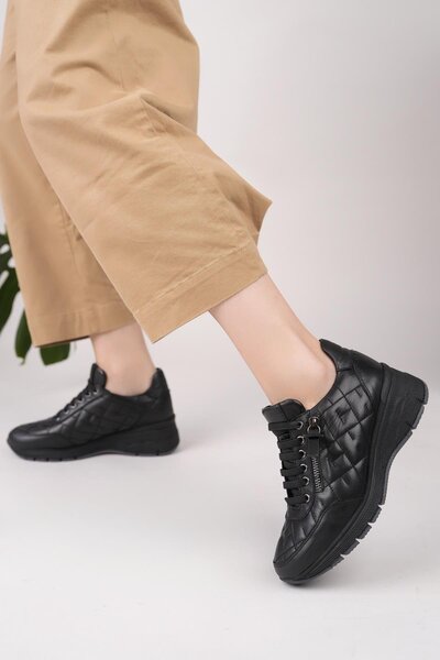 Mammamia D25Ka 3605 Black Genuine Leather Padding Women's Shoes