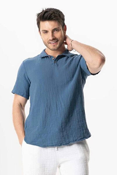 Eliş Şile Bezi Короткий рукав, поло, муслін, літній футболка, індиго indg