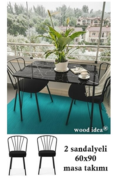 wood idea 60x90 metal ayaklı 2 sandalyeli yemek, balkon ve mutfak masa takımı
