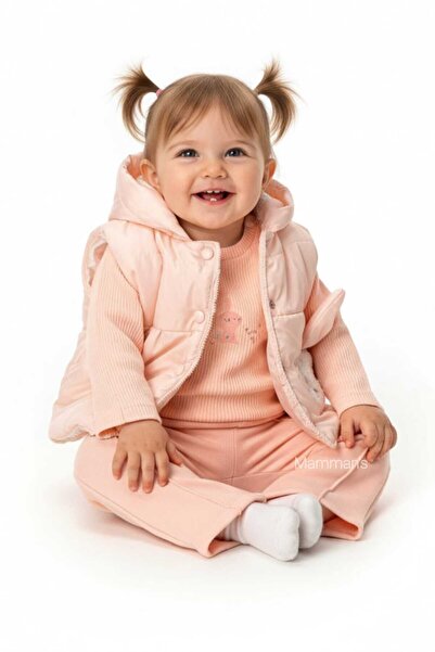 Mamman's Kışlık Tavşan Nakışlı ,3'lü Şişme Yelekli Peluş, Welsoft Astarlı,Kal...