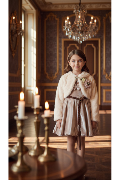 DKBAB KALIN BOLEROLU KADİFE KIZ ÇOCUK ELBİSESİ