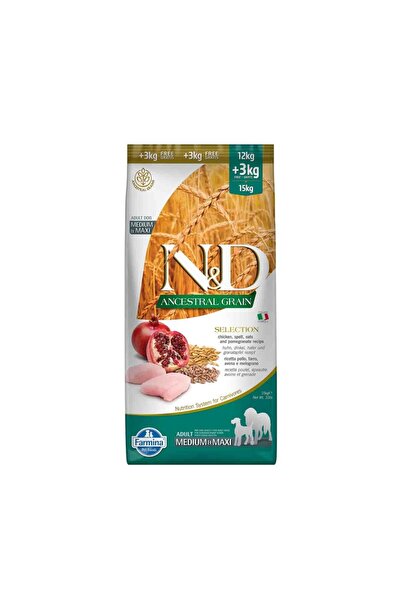 N&D Nd Düşük Tahıllı Tavuk Narlı Orta Ve Büyük Irk Köpek Maması 12 + 3 Kg